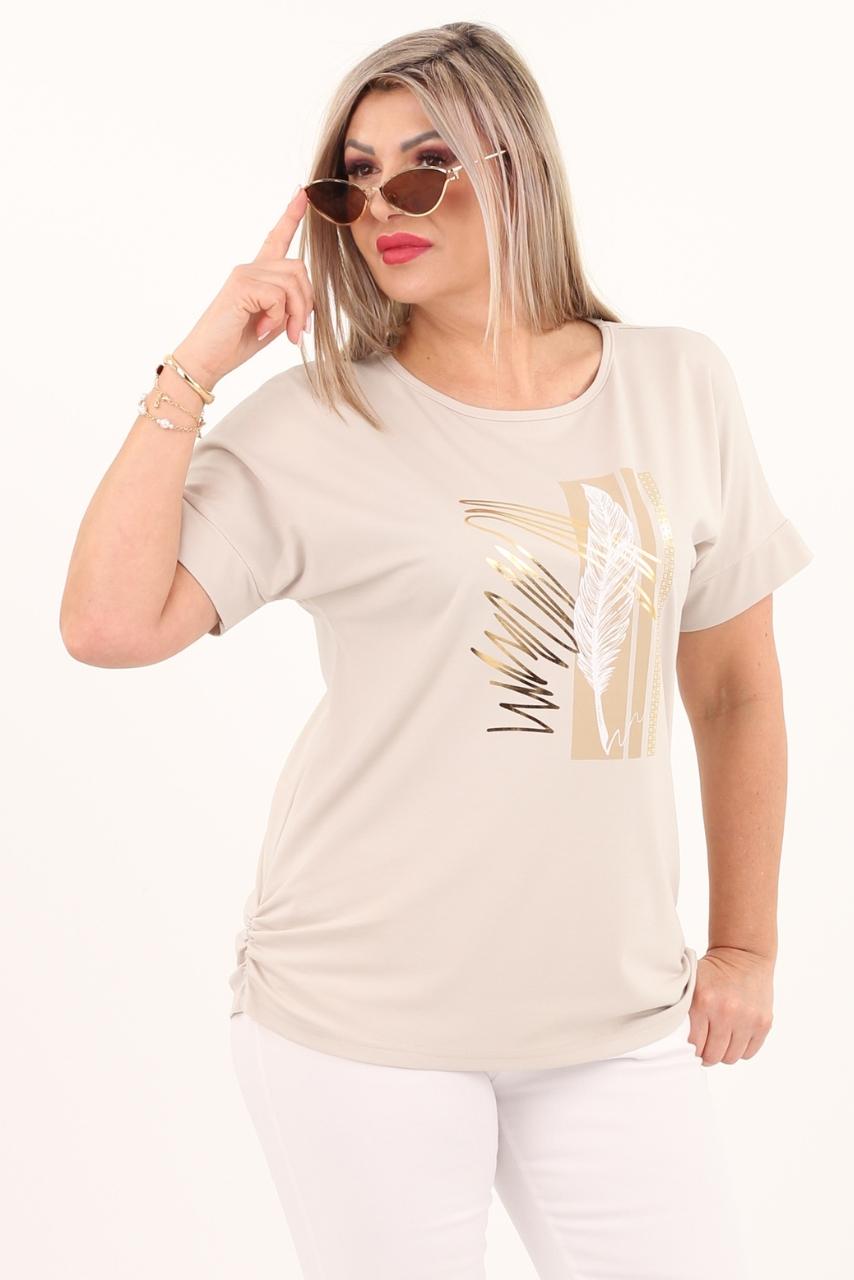 Beżowa bluzka z piórkiem