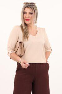 Beżowa elegancka bluzka z dekoltem w serek