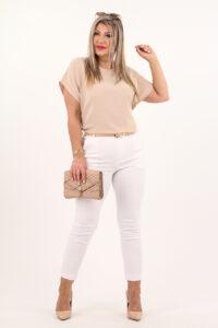 Beżowa gładka bluzka z krótkim rękawem