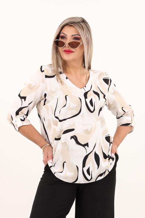 Beżowo-czarna bluzka z dekoltem V