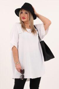 biała bluzka z koronkowym rękawem