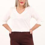 Biała elegancka bluzka z dekoltem w serek
