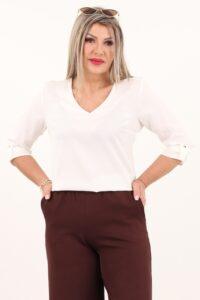Biała elegancka bluzka z dekoltem w serek