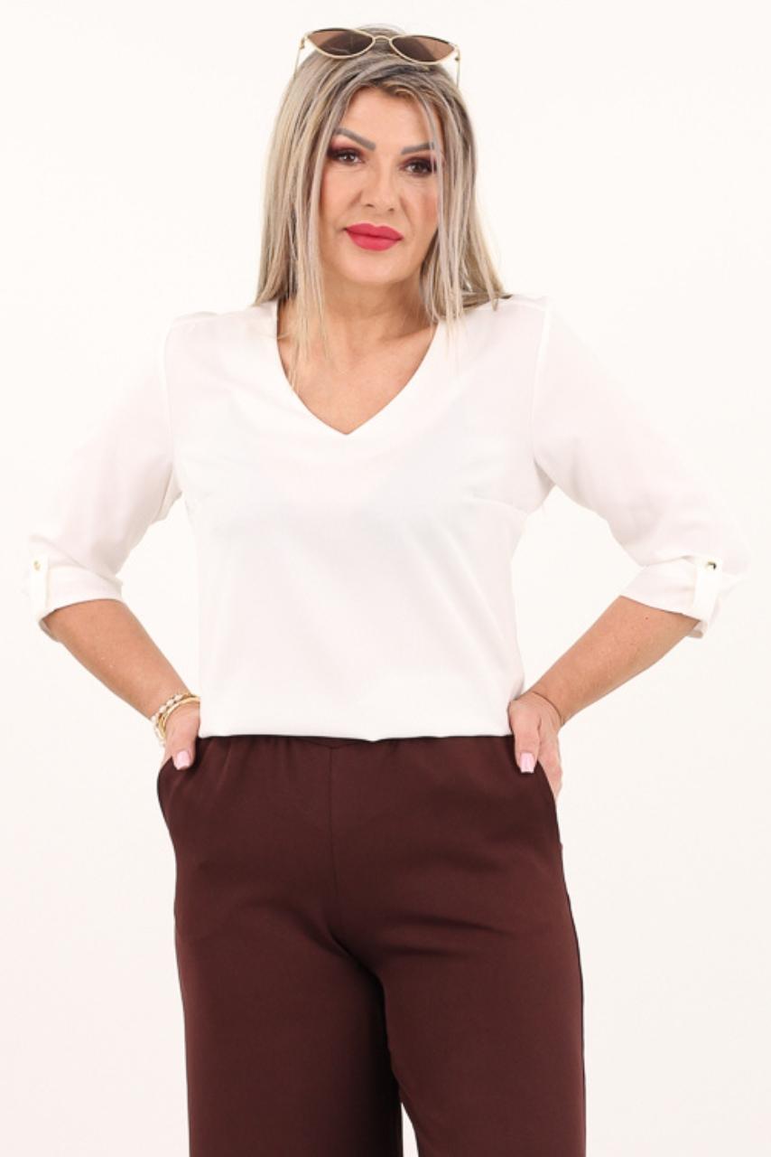 Biała elegancka bluzka z dekoltem w serek