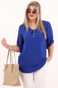 Chabrowa bluzka z guziczkami na dekolcie