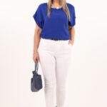 Chabrowa gładka bluzka z krótkim rękawem