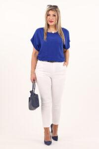 Chabrowa gładka bluzka z krótkim rękawem