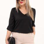 Czarna elegancka bluzka z dekoltem w serek