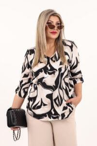 Czarno-beżowa bluzka z dekoltem V