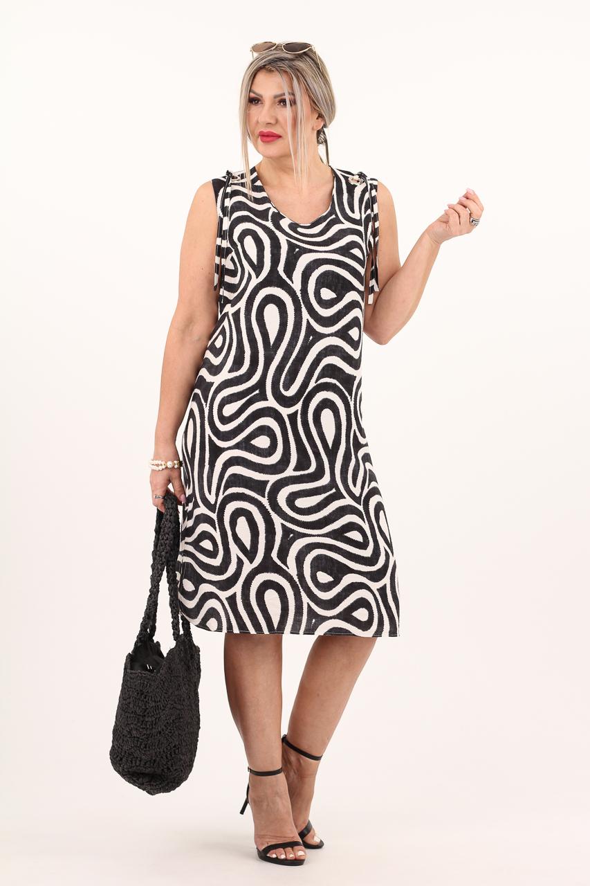 czarno-biała lniana sukienka letnia