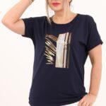 Granatowa bluzka z piórkiem