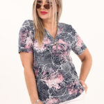 Granatowa bluzka z zamkiem przy dekolcie