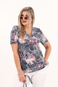 Granatowa bluzka z zamkiem przy dekolcie