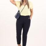 Granatowe spodnie 7/8 z wysokim stanem