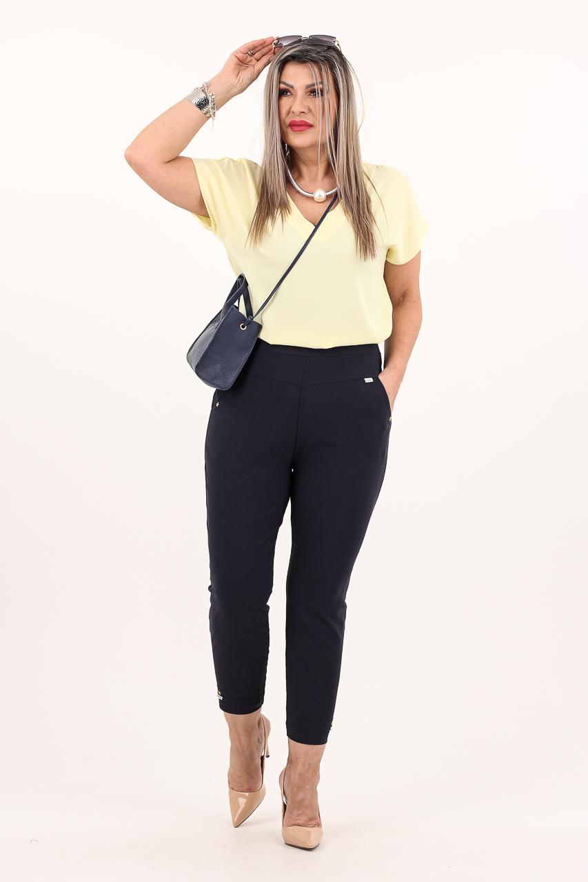 Granatowe spodnie 7/8 z wysokim stanem