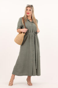 Sukienka zapinana na guziki z przodu khaki