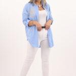 Koszula damska oversize ze zdobieniem niebieska