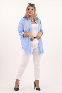 Koszula damska oversize ze zdobieniem niebieska