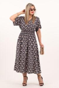 granatowa sukienka z guzikami z przodu