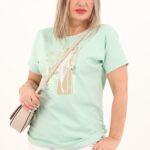 Miętowy bluzka z piórkiem