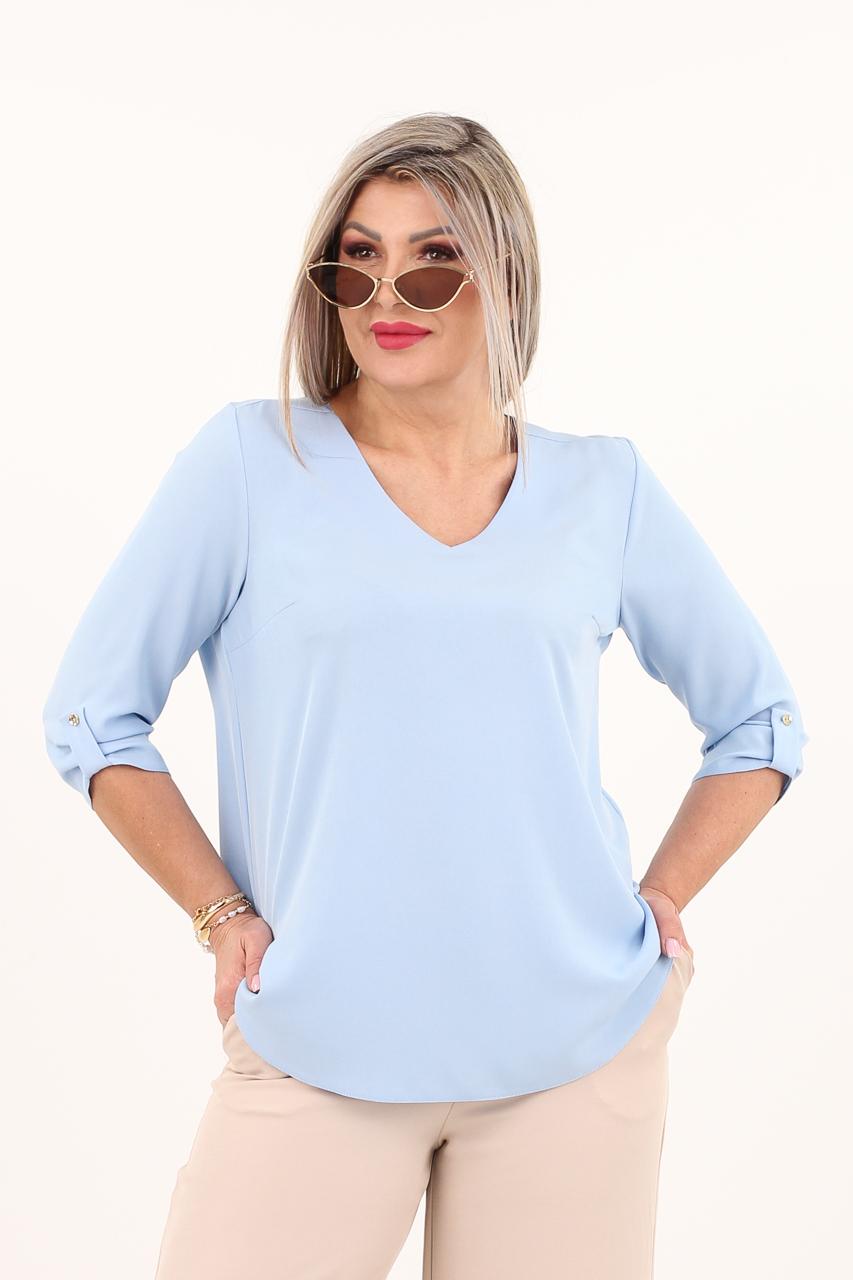 Niebieska elegancka bluzka z dekoltem w serek