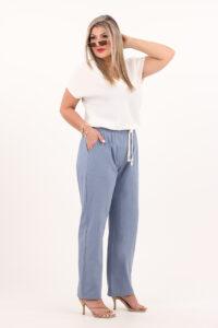 Niebieskie długie przewiewne spodnie na lato