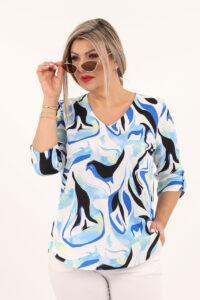 Niebiesko-czarna bluzka z dekoltem V