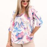 Niebiesko-różowa bluzka z dekoltem V