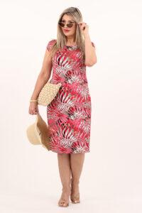 Prosta sukienka letnia midi plus size w liście