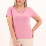 Różowa bluzka z przezroczystym dekoltem