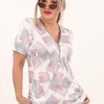 Różowa bluzka z zamkiem przy dekolcie