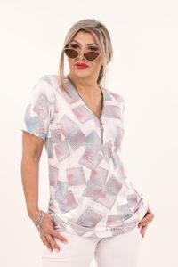 Różowa bluzka z zamkiem przy dekolcie