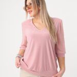 Różowa elegancka bluzka damska plus size z cyrkoniami 42-50