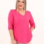 Różowa elegancka bluzka z dekoltem w serek