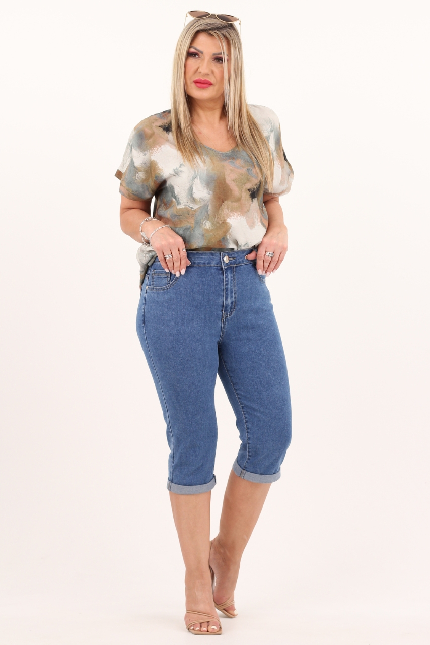 Spodnie rybaczki jeansowe damskie wysoki stan