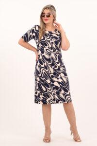 sukienka na lato prosta w beżowy falisty wzór