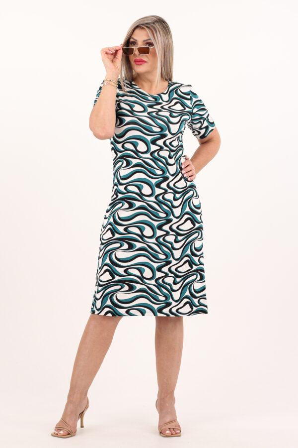 sukienka na lato prosta w czarno-zielony falisty wzór