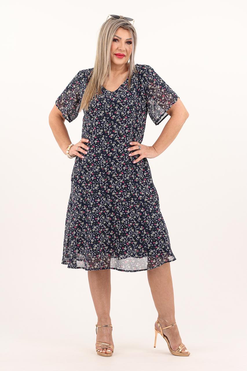 Sukienka szyfonowa na wesele w drobne kwiaty