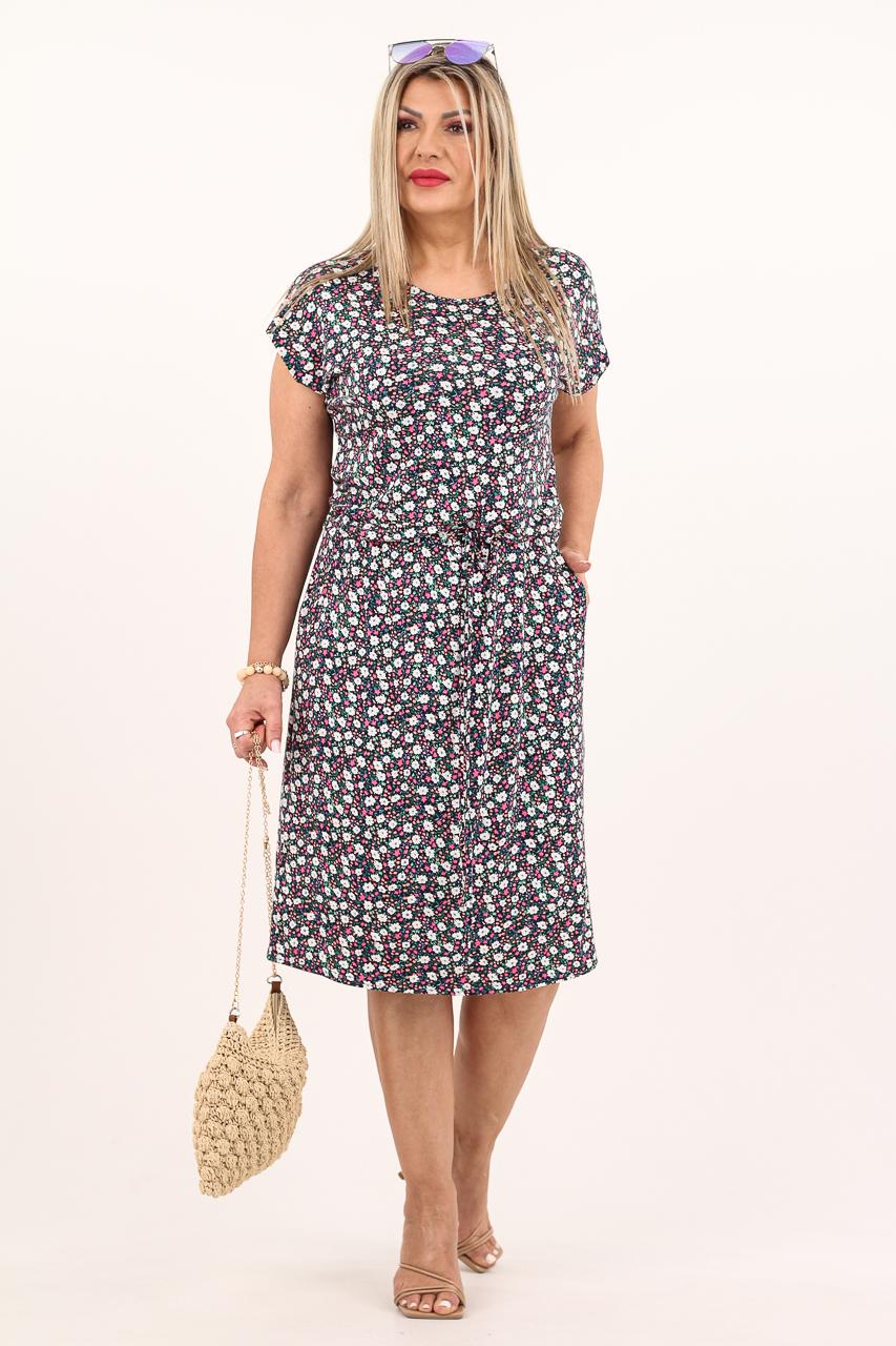 Kolorowa sukienka z wiązaniem w pasie w drobne kwiaty