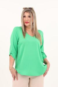 Zielona elegancka bluzka z dekoltem w serek