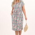 Zielona sukienka z wiązaniem w pasie w drobne kwiaty