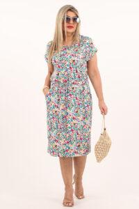 Zielona sukienka z wiązaniem w pasie w drobne kwiaty