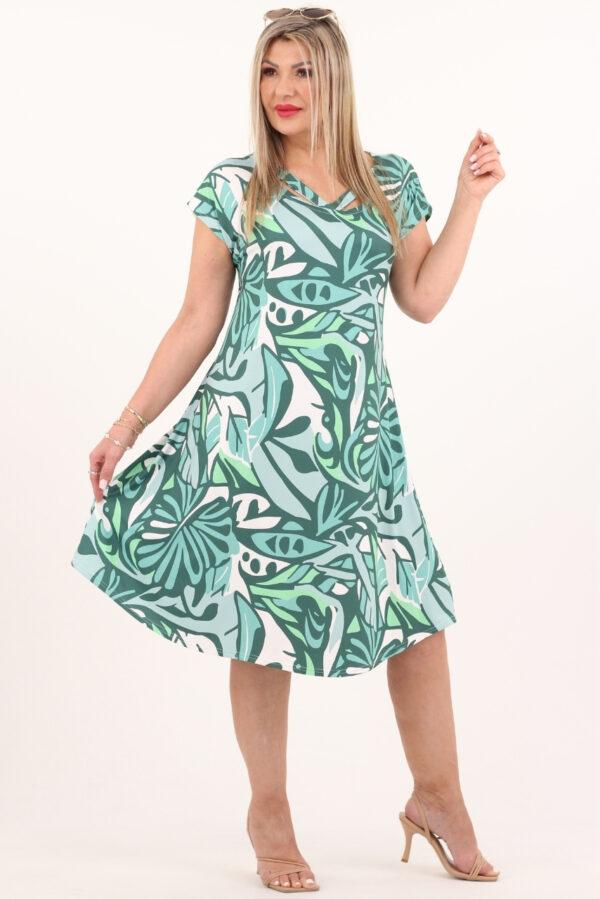 Zielono-biała sukienka z paskami na dekolcie