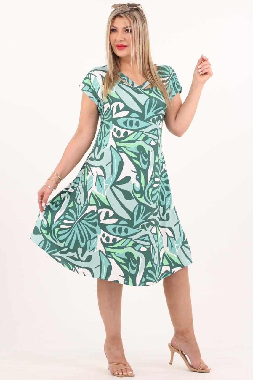 Zielono-biała sukienka z paskami na dekolcie