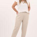 A'la lniane spodnie z wysokim stanem beżowe
