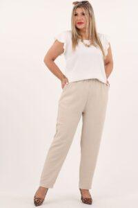 A'la lniane spodnie z wysokim stanem beżowe