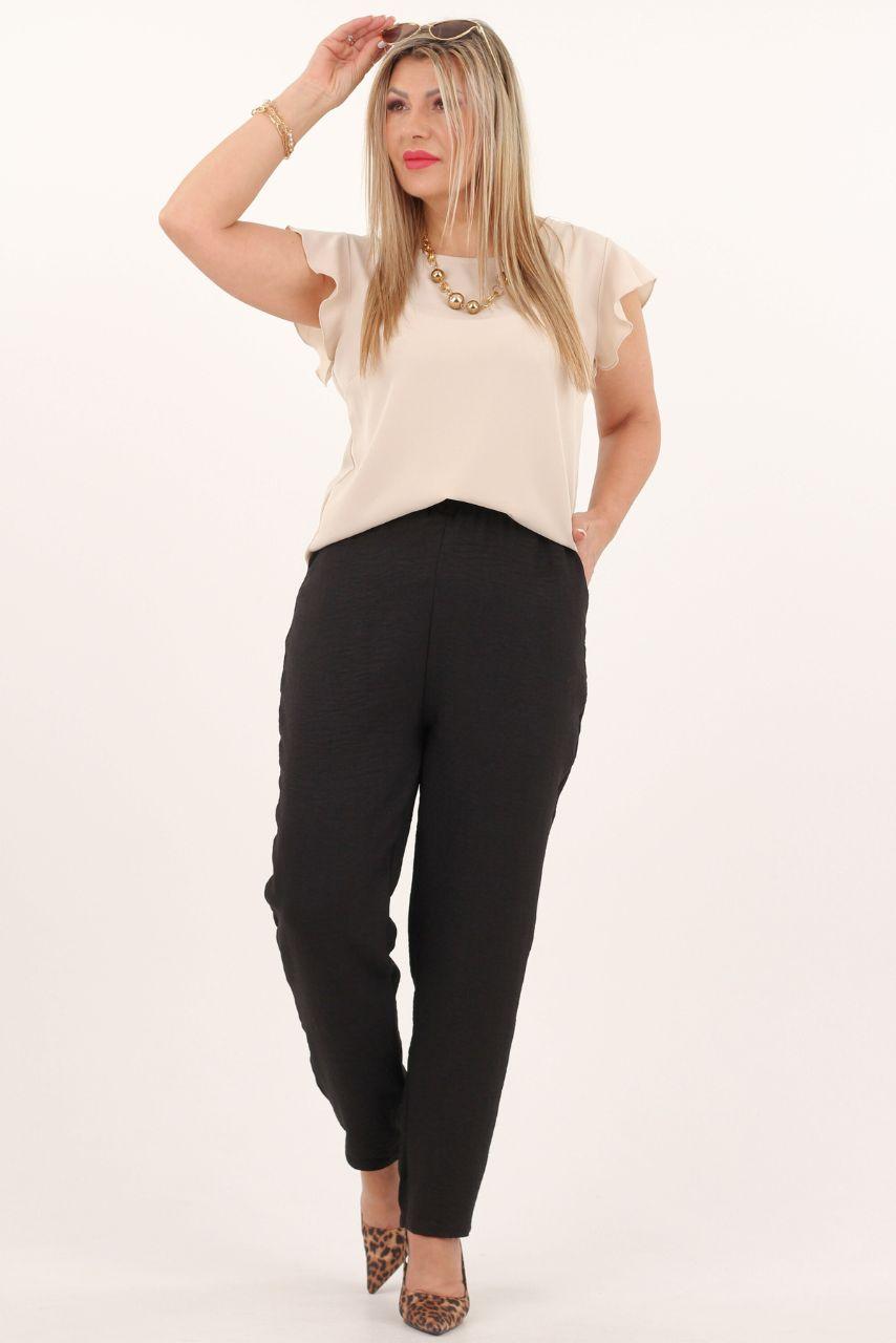 lniane spodnie z wysokim stanem czarne