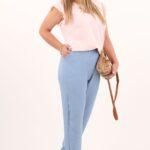 lniane spodnie z wysokim stanem niebieskie