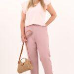 A'la lniane spodnie z wysokim stanem różowe