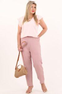 A'la lniane spodnie z wysokim stanem różowe